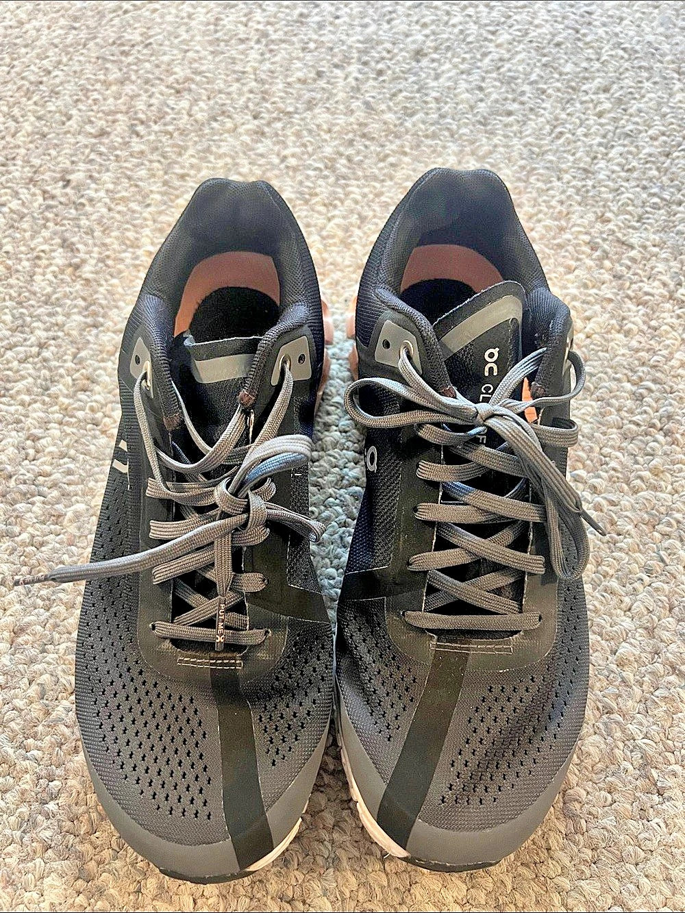 On Cloudflyer Black & light pink Athletic Running Shoes